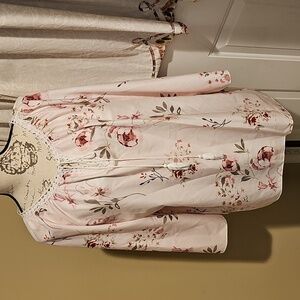 Floral Pink Blouse with Lace Trim